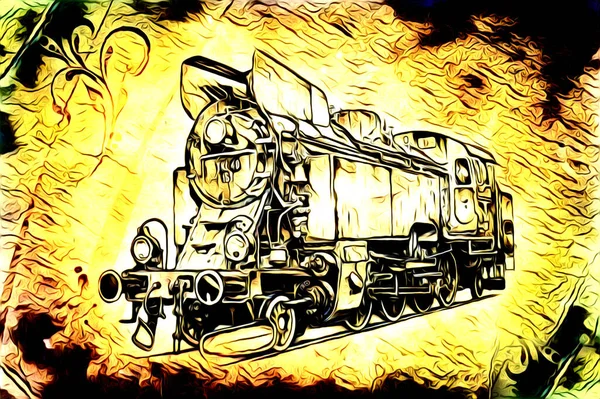 Vecchio Vapore Locomotiva Motore Retro Vintage Illustrazione — Foto Stock