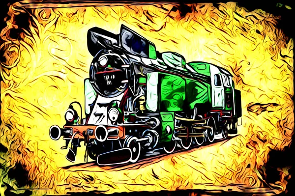 Vieja Locomotora Vapor Motor Retro Vintage Ilustración — Foto de Stock