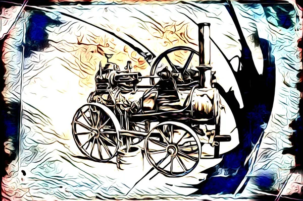 Старая Ретро Винтажная Иллюстрация Паровоза — стоковое фото