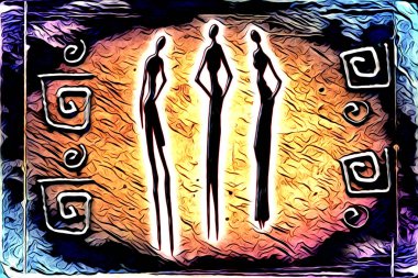 Afrikalı etnik retro vintage çizim çizimi