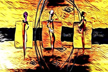 Afrikalı etnik retro vintage çizim çizimi