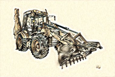 Ekskavatör illüstrasyon izole renk sanat eseri