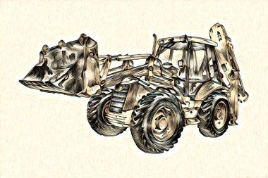 Ekskavatör illüstrasyon izole renk sanat eseri