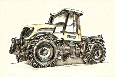 Ekskavatör illüstrasyon izole renk sanat eseri