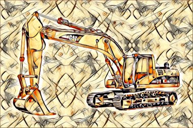 Ekskavatör illüstrasyon izole renk sanat eseri