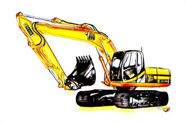 Ekskavatör illüstrasyon izole renk sanat eseri