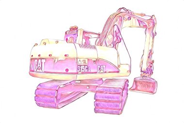 Ekskavatör illüstrasyon izole renk sanat eseri