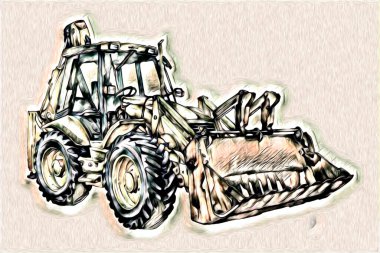 Ekskavatör illüstrasyon izole renk sanat eseri