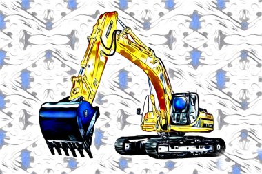 Ekskavatör illüstrasyon izole renk sanat eseri