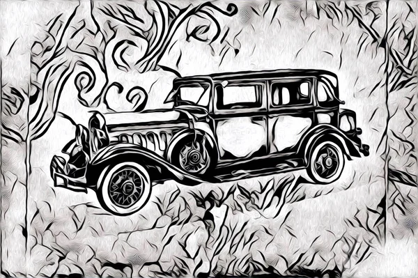 Oude Klassieke Auto Retro Vintage Illustratie Tekening — Stockfoto