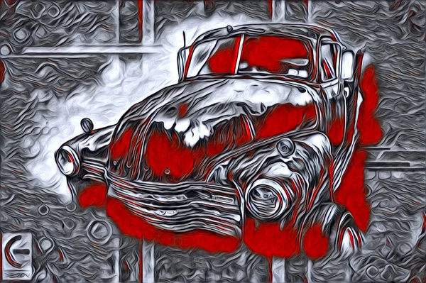 Velho Clássico Carro Retro Vintage Ilustração Desenho — Fotografia de Stock