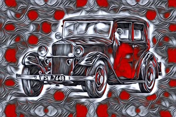 Vieille Voiture Classique Rétro Vintage Illustration Dessin — Photo