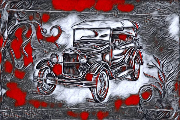 Oude Klassieke Auto Retro Vintage Illustratie Tekening — Stockfoto