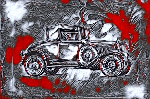 Vieille Voiture Classique Rétro Vintage Illustration Dessin — Photo