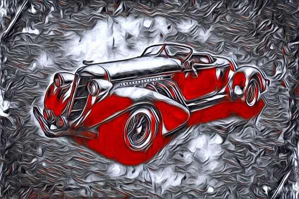 Stary Klasyczny Samochód Retro Vintage Ilustracja Rysunek — Zdjęcie stockowe