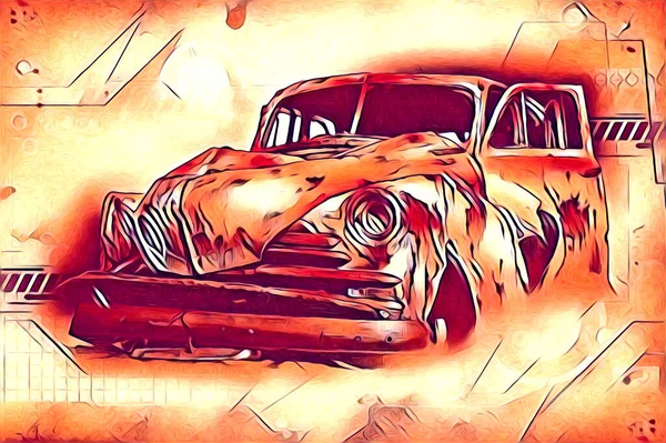 Velho Clássico Carro Retro Vintage Ilustração Desenho — Fotografia de Stock