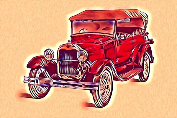 Old Classic Car Retro Vintage Illustration Drawing — Stock Photo, Image