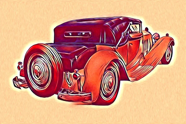 Old Classic Car Retro Vintage Illustration Drawing — Stock Photo, Image