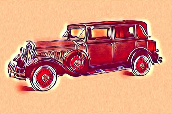 Viejo Clásico Coche Retro Vintage Ilustración Dibujo —  Fotos de Stock