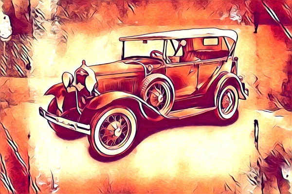 Vieille Voiture Classique Rétro Vintage Illustration Dessin — Photo