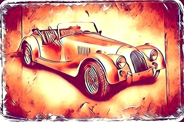 Gammel Klassisk Bil Retro Vintage Tegning – stockfoto