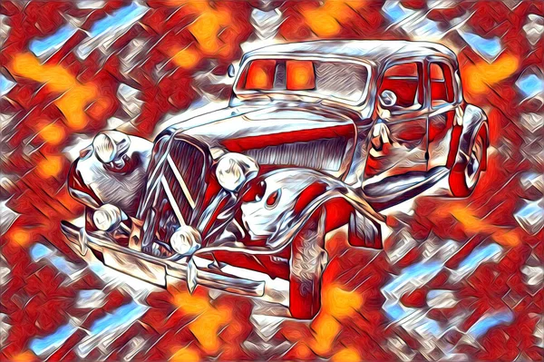 Velho Clássico Carro Retro Vintage Ilustração Desenho — Fotografia de Stock