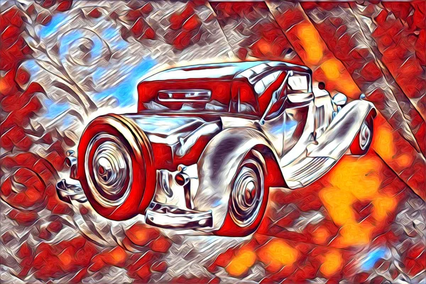 Velho Clássico Carro Retro Vintage Ilustração Desenho — Fotografia de Stock