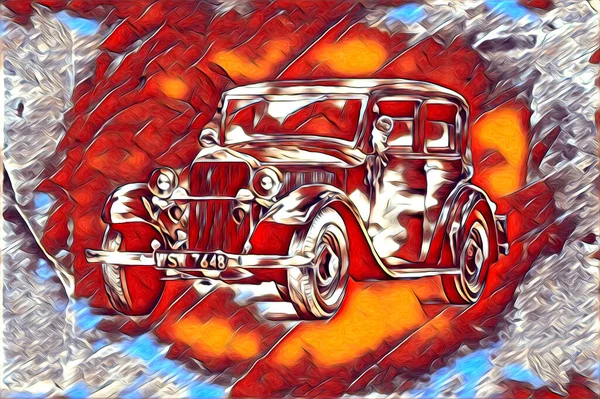 Viejo Clásico Coche Retro Vintage Ilustración Dibujo — Foto de Stock