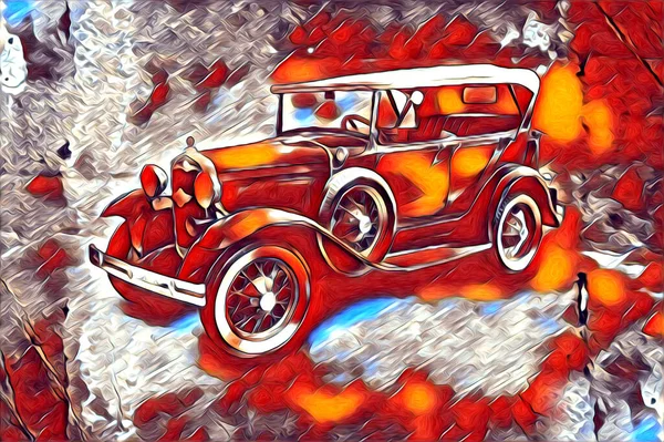 Old Classic Car Retro Vintage Illustration Drawing — Stock Photo, Image