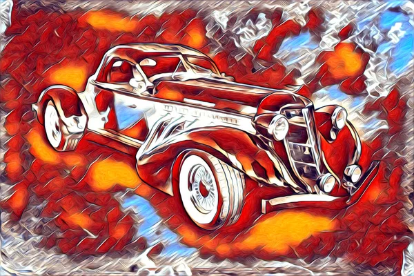 Vieille Voiture Classique Rétro Vintage Illustration Dessin — Photo