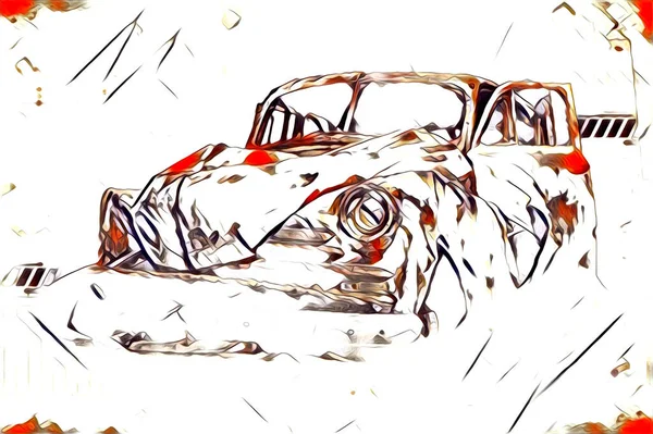 Oude Klassieke Auto Retro Vintage Illustratie Tekening — Stockfoto