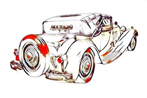 Old Classic Car Retro Vintage Illustration Drawing — Stock Photo, Image