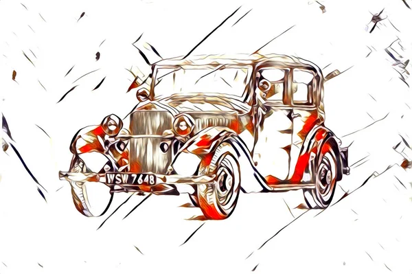 Régi Klasszikus Autó Retro Vintage Illusztráció Rajz — Stock Fotó