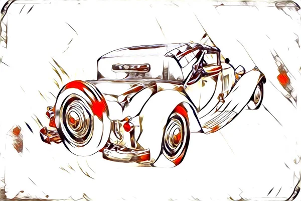 Old Classic Car Retro Vintage Illustration Drawing — Stock Photo, Image