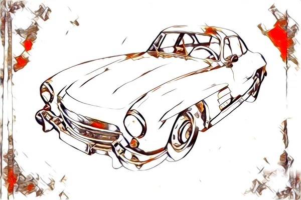 Vecchio Classico Auto Retrò Vintage Illustrazione Disegno — Foto Stock