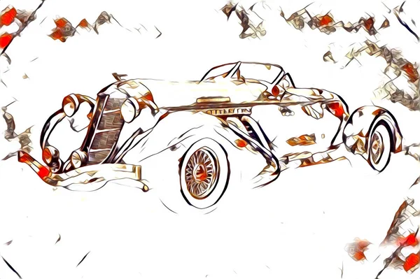 Vieille Voiture Classique Rétro Vintage Illustration Dessin — Photo