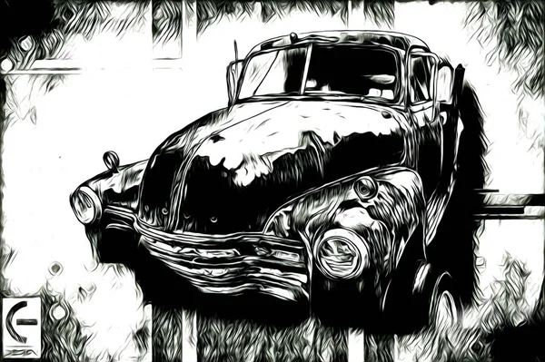 Vieille Voiture Classique Rétro Vintage Illustration Dessin — Photo