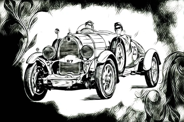 Vieille Voiture Classique Rétro Vintage Illustration Dessin — Photo