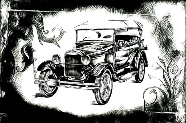 Velho Clássico Carro Retro Vintage Ilustração Desenho — Fotografia de Stock