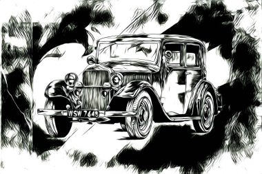 Eski klasik araba antika resim çizimi