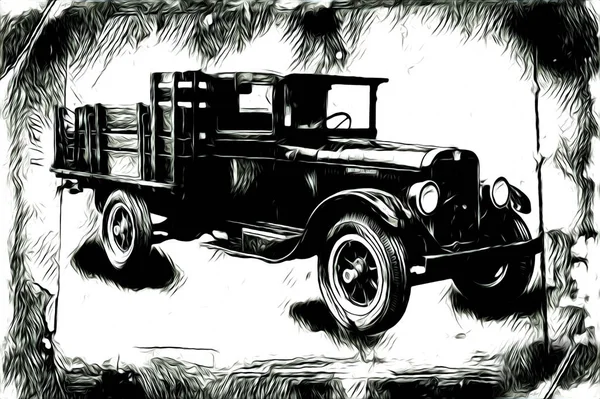 Velho Clássico Carro Retro Vintage Ilustração Desenho — Fotografia de Stock