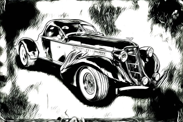 Vieille Voiture Classique Rétro Vintage Illustration Dessin — Photo