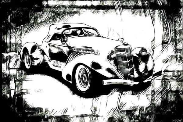 Vieille Voiture Classique Rétro Vintage Illustration Dessin — Photo