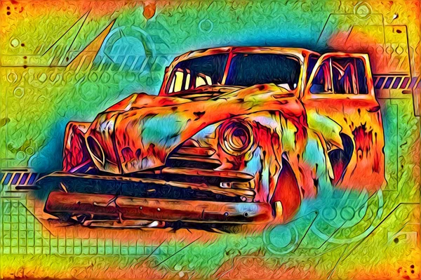 Starý Klasický Auto Retro Vintage Ilustrační Výkres — Stock fotografie