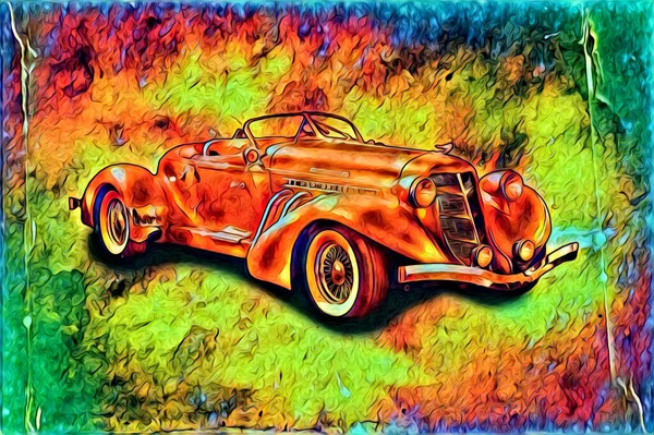 Starý Klasický Auto Retro Vintage Ilustrační Výkres — Stock fotografie