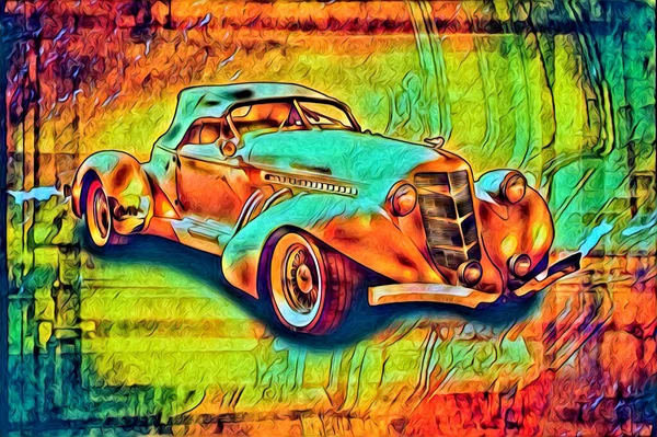 Starý Klasický Auto Retro Vintage Ilustrační Výkres — Stock fotografie