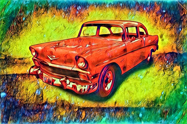 Velho Clássico Carro Retro Vintage Ilustração Desenho — Fotografia de Stock