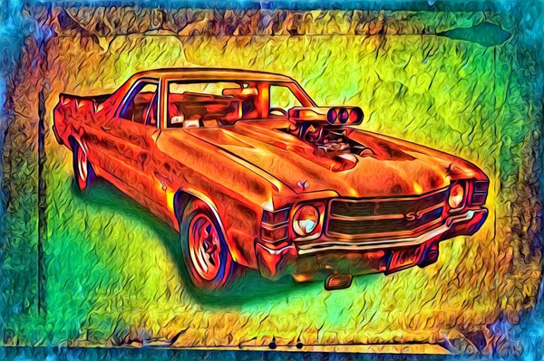 Starý Klasický Auto Retro Vintage Ilustrační Výkres — Stock fotografie