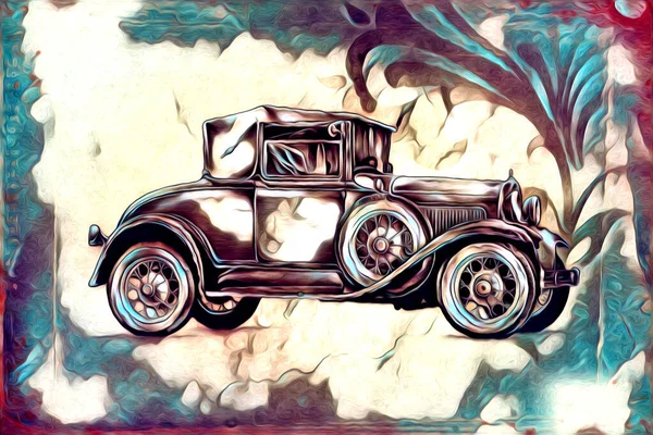 Starý Klasický Auto Retro Vintage Ilustrační Výkres — Stock fotografie