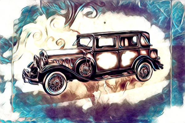 Vieille Voiture Classique Rétro Vintage Illustration Dessin — Photo